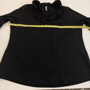 Ladies ruffle Lulu B light wt  top with ruffles and three quarter sleeve.